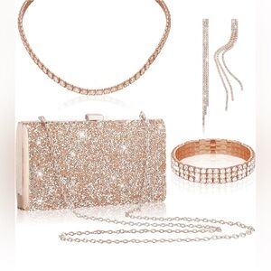 4 Piece Womens Accessory Set Clutch Bag Earrings Necklace Bracelet